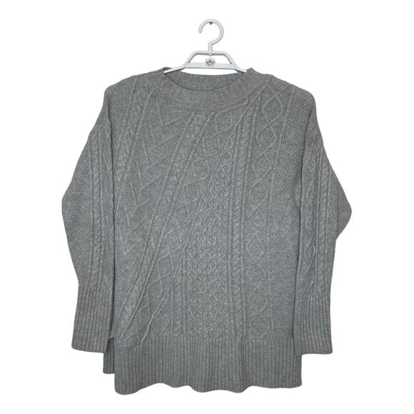 J. CREW Gray Cable Knit Patchwork Tunic Sweater Wool Chunky Knit Fisherman - XL - Picture 1 of 9